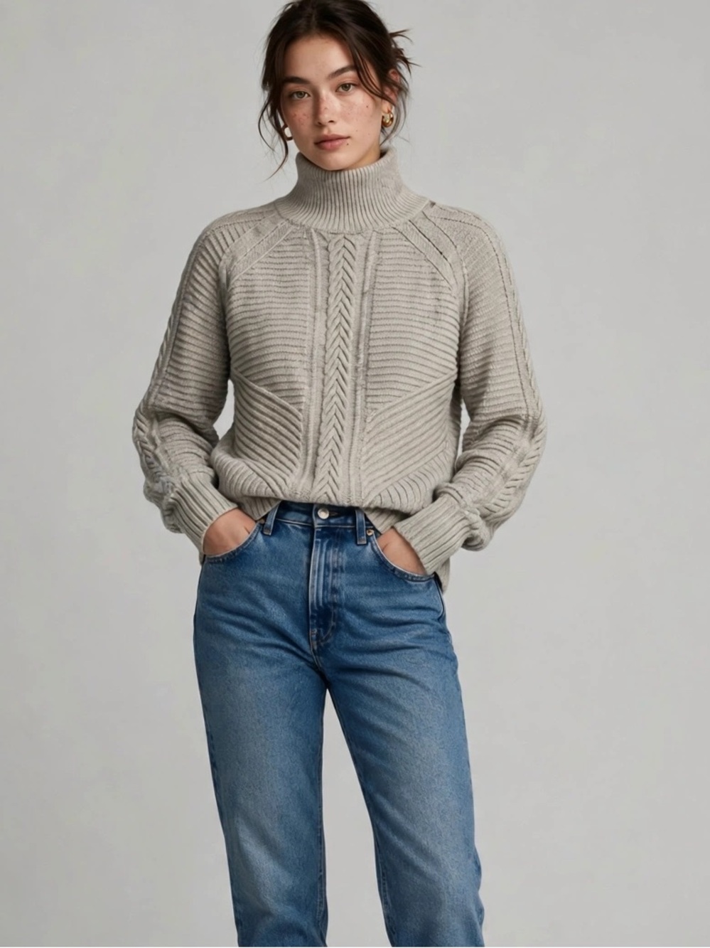 Banana Republic Cable-Knit Turtleneck Sweater - Light Beige